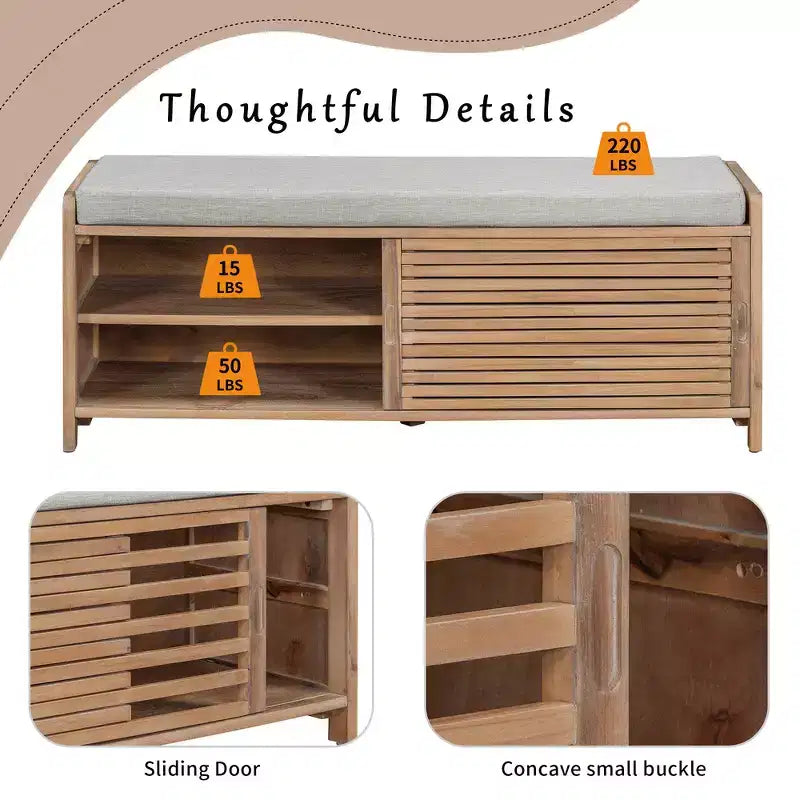 Banc à chaussures Whisen avec rangement et coussin, banc de rangement à volets vieillis