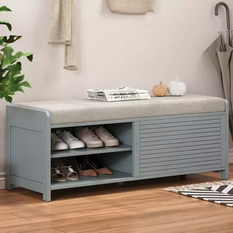 Banc à chaussures Whisen avec rangement et coussin, banc de rangement à volets vieillis