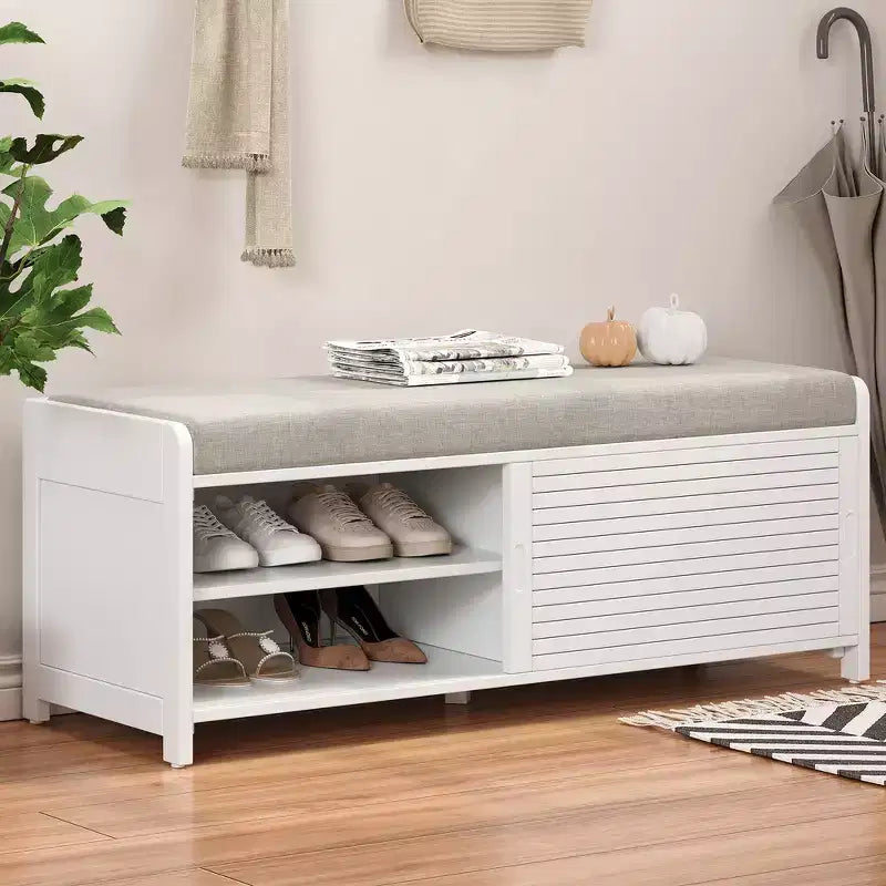 Banc à chaussures Whisen avec rangement et coussin, banc de rangement à volets vieillis