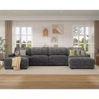 Canapé modulaire surdimensionné Dyonery 160, canapé douillet en forme de U à 6 places avec 2 oreillers et 2 poufs mobiles, chenille