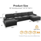 Canapé modulaire surdimensionné Dyonery 160, canapé douillet en forme de U à 6 places avec 2 oreillers et 2 poufs mobiles, chenille