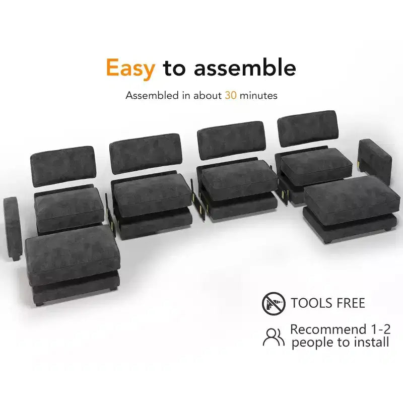 Canapé modulaire surdimensionné Dyonery 160, canapé douillet en forme de U à 6 places avec 2 oreillers et 2 poufs mobiles, chenille