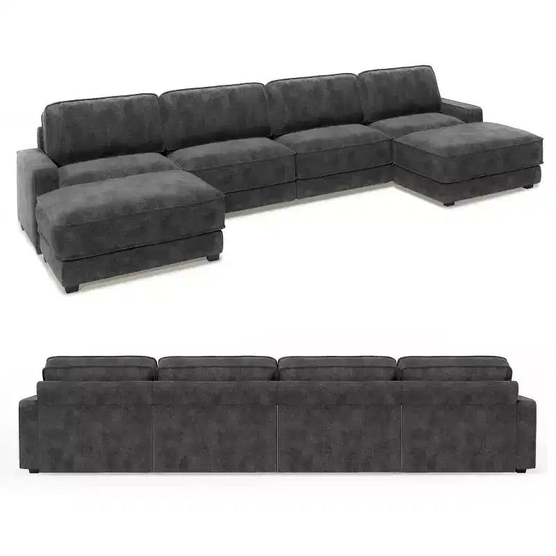 Canapé modulaire surdimensionné Dyonery 160, canapé douillet en forme de U à 6 places avec 2 oreillers et 2 poufs mobiles, chenille
