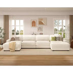 Canapé modulaire surdimensionné Dyonery 160, canapé douillet en forme de U à 6 places avec 2 oreillers et 2 poufs mobiles, chenille