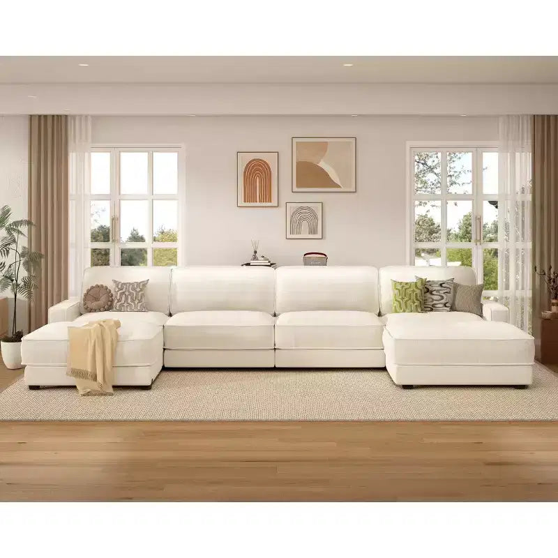 Canapé modulaire surdimensionné Dyonery 160, canapé douillet en forme de U à 6 places avec 2 oreillers et 2 poufs mobiles, chenille