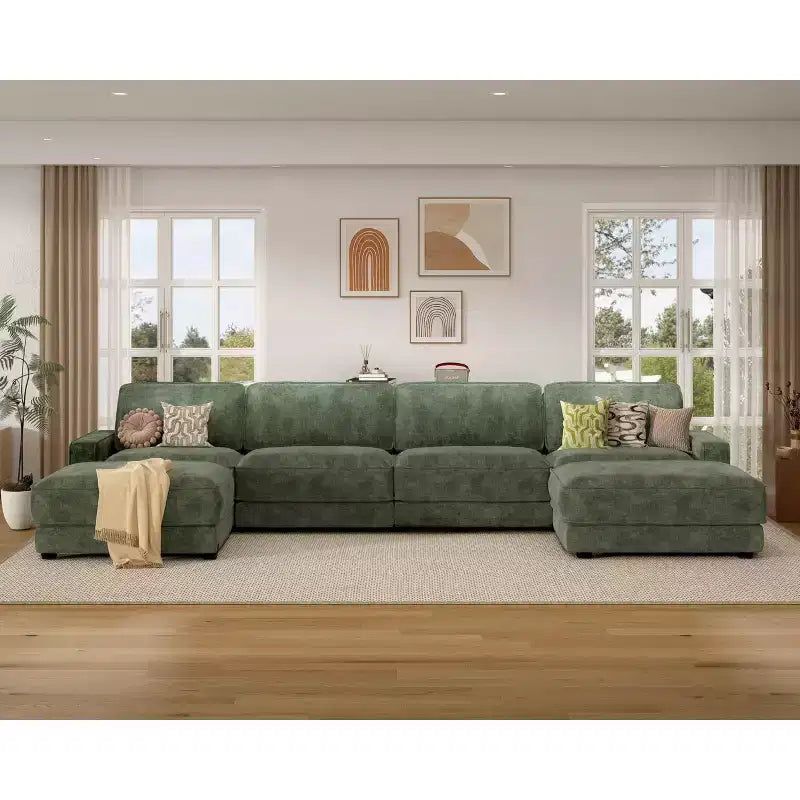 Canapé modulaire surdimensionné Dyonery 160, canapé douillet en forme de U à 6 places avec 2 oreillers et 2 poufs mobiles, chenille