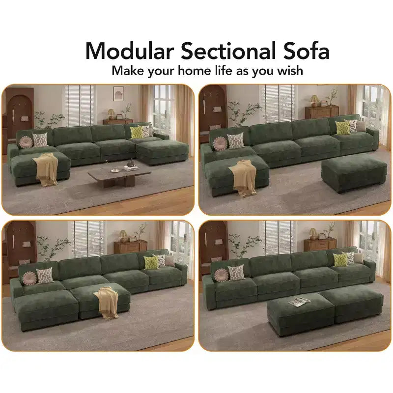 Canapé modulaire surdimensionné Dyonery 160, canapé douillet en forme de U à 6 places avec 2 oreillers et 2 poufs mobiles, chenille