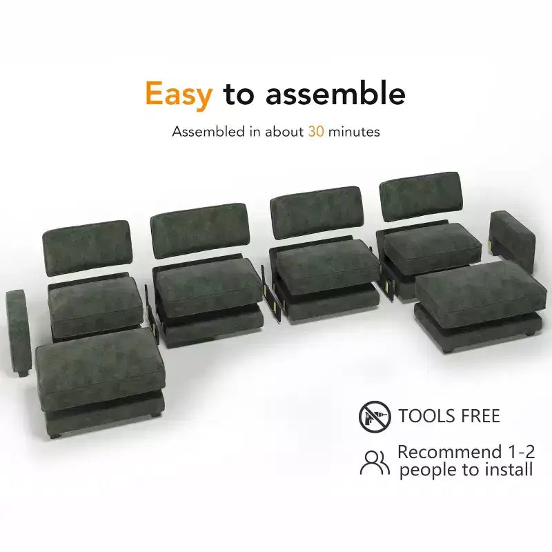 Canapé modulaire surdimensionné Dyonery 160, canapé douillet en forme de U à 6 places avec 2 oreillers et 2 poufs mobiles, chenille