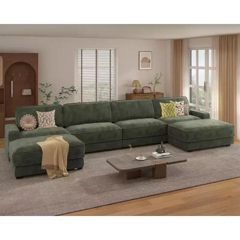 Canapé modulaire surdimensionné Dyonery 160, canapé douillet en forme de U à 6 places avec 2 oreillers et 2 poufs mobiles, chenille