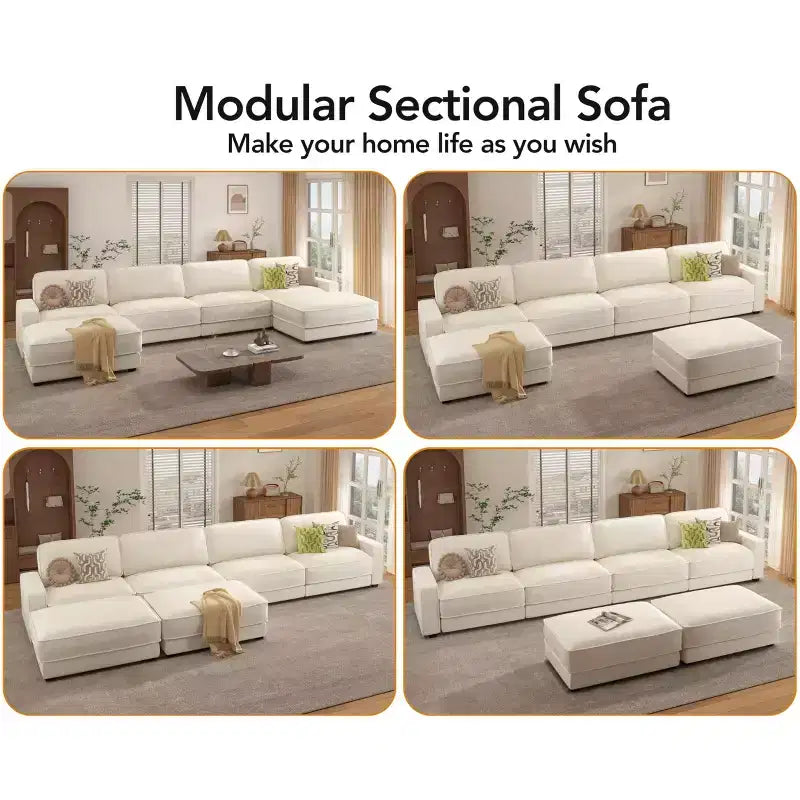 Canapé modulaire surdimensionné Dyonery 160, canapé douillet en forme de U à 6 places avec 2 oreillers et 2 poufs mobiles, chenille