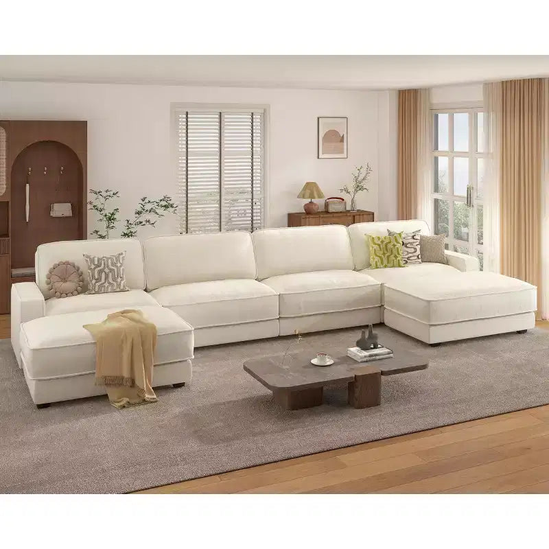 Canapé modulaire surdimensionné Dyonery 160, canapé douillet en forme de U à 6 places avec 2 oreillers et 2 poufs mobiles, chenille