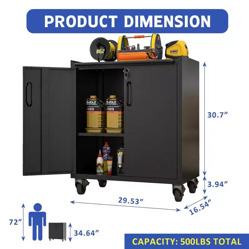 Armoire de rangement en acier roulante VIYET 31 - Armoire métallique robuste verrouillable avec étagère réglable et roulettes silencieuses pour garage et bureau à domicile