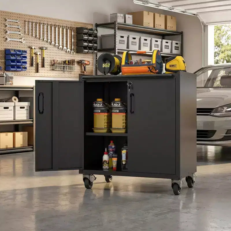 Armoire de rangement en acier roulante VIYET 31 - Armoire métallique robuste verrouillable avec étagère réglable et roulettes silencieuses pour garage et bureau à domicile