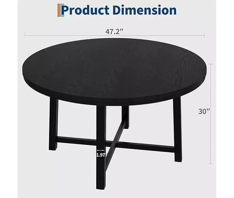 Table à manger ronde pour 4 personnes - Table à dîner circulaire de 47" en bois avec cadre métallique, Meuble de cuisine et de salle à manger de style rustique pour la maison