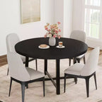 Table à manger ronde pour 4 personnes - Table à dîner circulaire de 47" en bois avec cadre métallique, Meuble de cuisine et de salle à manger de style rustique pour la maison