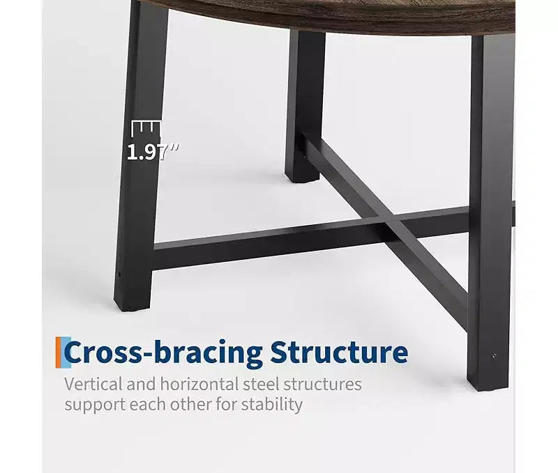 Table à manger ronde pour 4 personnes - Table à dîner circulaire de 47" en bois avec cadre métallique, Meuble de cuisine et de salle à manger de style rustique pour la maison