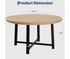 Table à manger ronde pour 4 personnes - Table à dîner circulaire de 47" en bois avec cadre métallique, Meuble de cuisine et de salle à manger de style rustique pour la maison