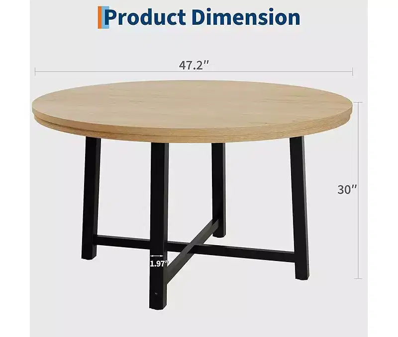 Table à manger ronde pour 4 personnes - Table à dîner circulaire de 47" en bois avec cadre métallique, Meuble de cuisine et de salle à manger de style rustique pour la maison