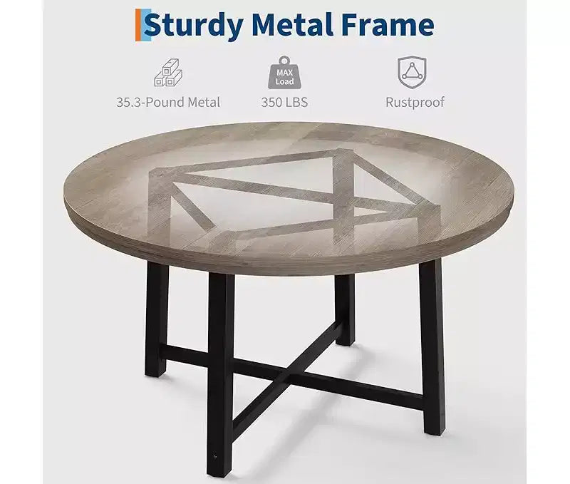 Table à manger ronde pour 4 personnes - Table à dîner circulaire de 47" en bois avec cadre métallique, Meuble de cuisine et de salle à manger de style rustique pour la maison