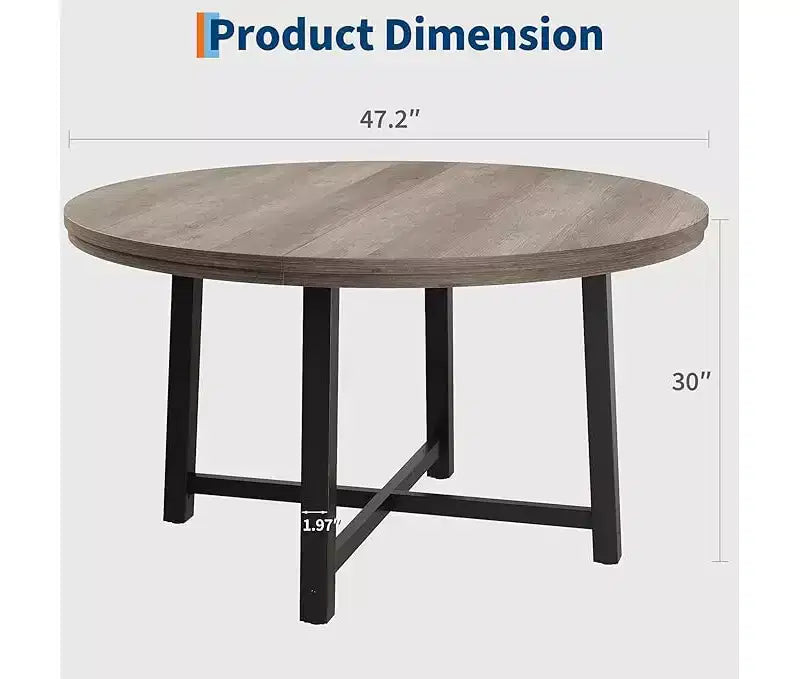 Table à manger ronde pour 4 personnes - Table à dîner circulaire de 47" en bois avec cadre métallique, Meuble de cuisine et de salle à manger de style rustique pour la maison
