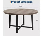 Table à manger ronde pour 4 personnes - Table à dîner circulaire de 47" en bois avec cadre métallique, Meuble de cuisine et de salle à manger de style rustique pour la maison