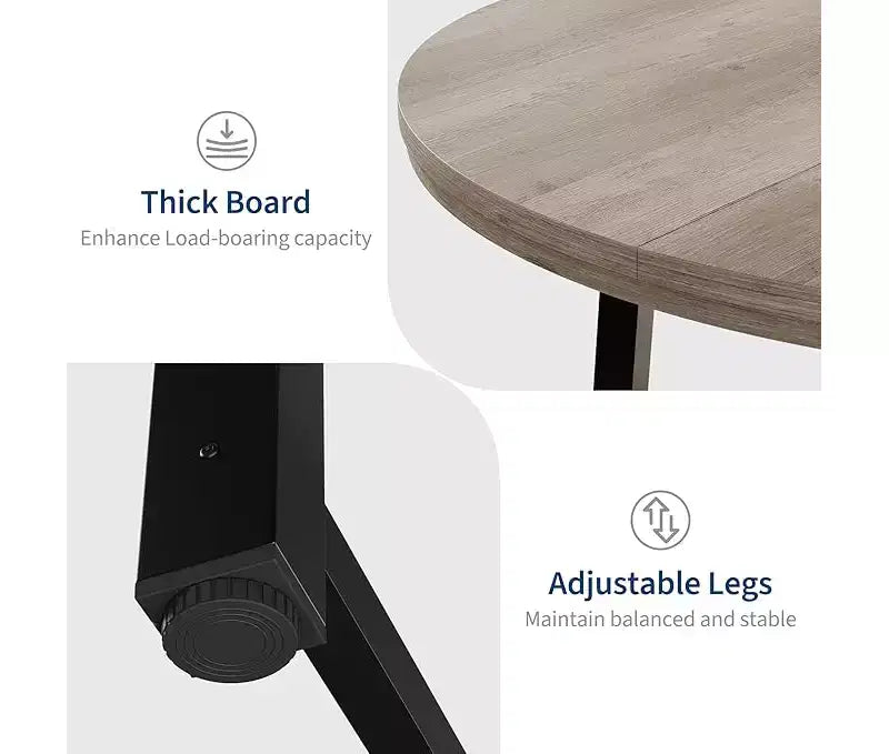 Table à manger ronde pour 4 personnes - Table à dîner circulaire de 47" en bois avec cadre métallique, Meuble de cuisine et de salle à manger de style rustique pour la maison