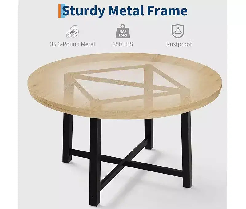 Table à manger ronde pour 4 personnes - Table à dîner circulaire de 47" en bois avec cadre métallique, Meuble de cuisine et de salle à manger de style rustique pour la maison