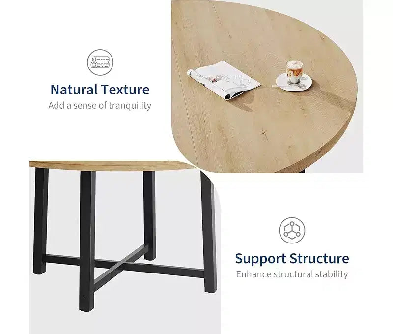 Table à manger ronde pour 4 personnes - Table à dîner circulaire de 47" en bois avec cadre métallique, Meuble de cuisine et de salle à manger de style rustique pour la maison