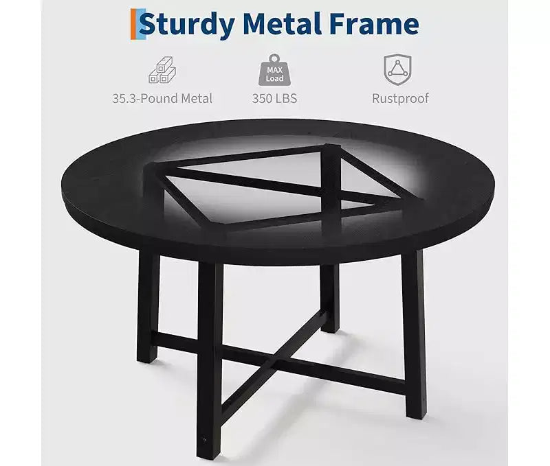 Table à manger ronde pour 4 personnes - Table à dîner circulaire de 47" en bois avec cadre métallique, Meuble de cuisine et de salle à manger de style rustique pour la maison