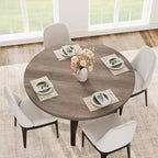 Table à manger ronde pour 4 personnes - Table à dîner circulaire de 47" en bois avec cadre métallique, Meuble de cuisine et de salle à manger de style rustique pour la maison