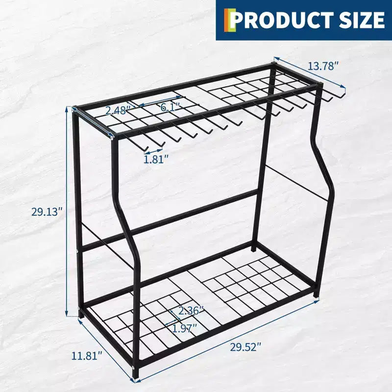 Organisateur d'outils de jardin de 73 cm, support de rangement à 2 niveaux pour outils de jardin, supports en acier pour outils de jardin pour ranger les outils à long manche, support d'outils de garage, porte-outils