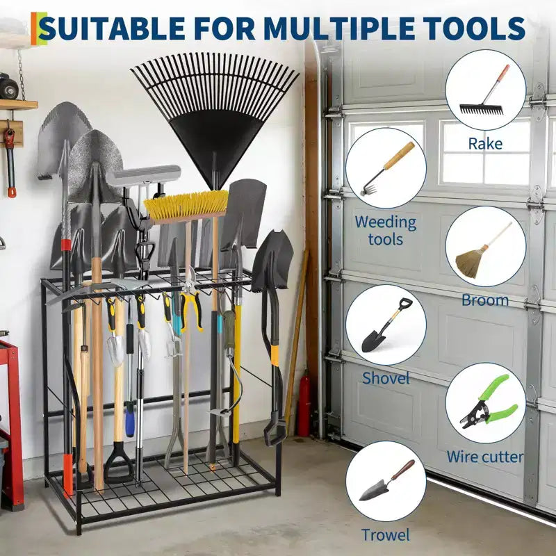 Organisateur d'outils de jardin de 73 cm, support de rangement à 2 niveaux pour outils de jardin, supports en acier pour outils de jardin pour ranger les outils à long manche, support d'outils de garage, porte-outils