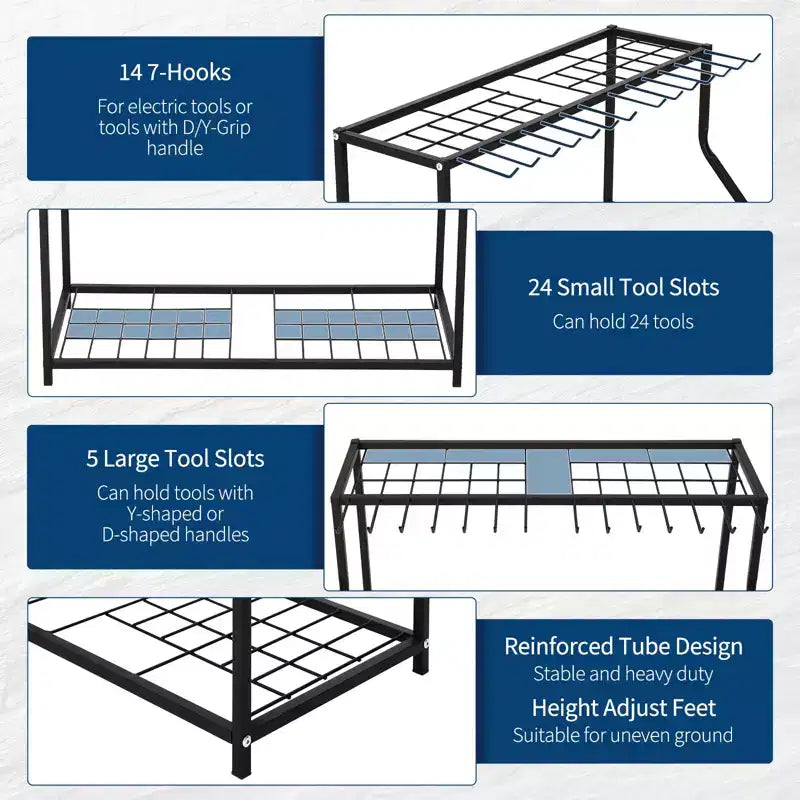 Organisateur d'outils de jardin de 73 cm, support de rangement à 2 niveaux pour outils de jardin, supports en acier pour outils de jardin pour ranger les outils à long manche, support d'outils de garage, porte-outils