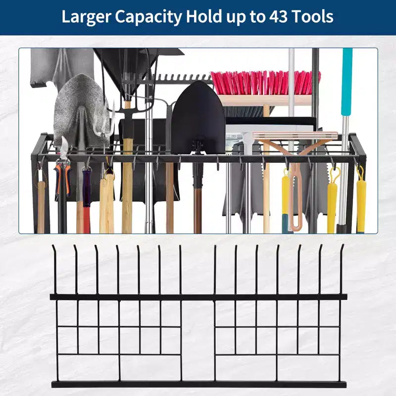 Organisateur d'outils de jardin de 73 cm, support de rangement à 2 niveaux pour outils de jardin, supports en acier pour outils de jardin pour ranger les outils à long manche, support d'outils de garage, porte-outils