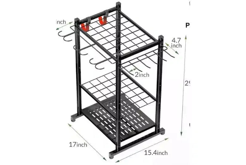 Organisateur d'outils de jardin de 71 cm, support de rangement d'outils de jardin à 2 niveaux, étagères en acier pour ranger les outils à long manche, support d'outils de garage, porte-outils