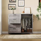 Placard Armoire avec 4 tiroirs et une tringle de suspension, Armoire de rangement de 43,3 po avec portes doubles pour l'organisation des vêtements de chambre