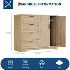 Placard Armoire avec 4 tiroirs et une tringle de suspension, Armoire de rangement de 43,3 po avec portes doubles pour l'organisation des vêtements de chambre
