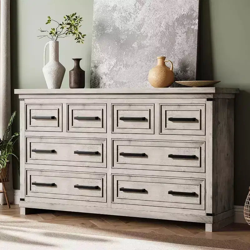 Commode de ferme Acekool à 8 tiroirs, organisateur de commode en bois rustique pour chambre, placard, salon, couloir