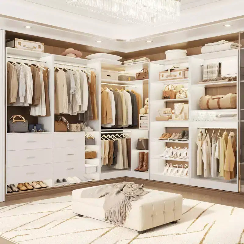 Besiost Lot de 4 systèmes de rangement pour placard avec tiroirs en bois, armoire autoportante de 264 cm avec porte-chaussures et tringles de suspension