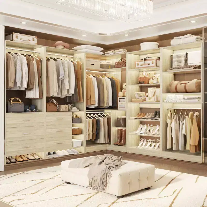 Besiost Lot de 4 systèmes de rangement pour placard avec tiroirs en bois, armoire autoportante de 264 cm avec porte-chaussures et tringles de suspension