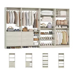 Besiost Lot de 4 systèmes de rangement pour placard avec tiroirs en bois, armoire autoportante de 264 cm avec porte-chaussures et tringles de suspension