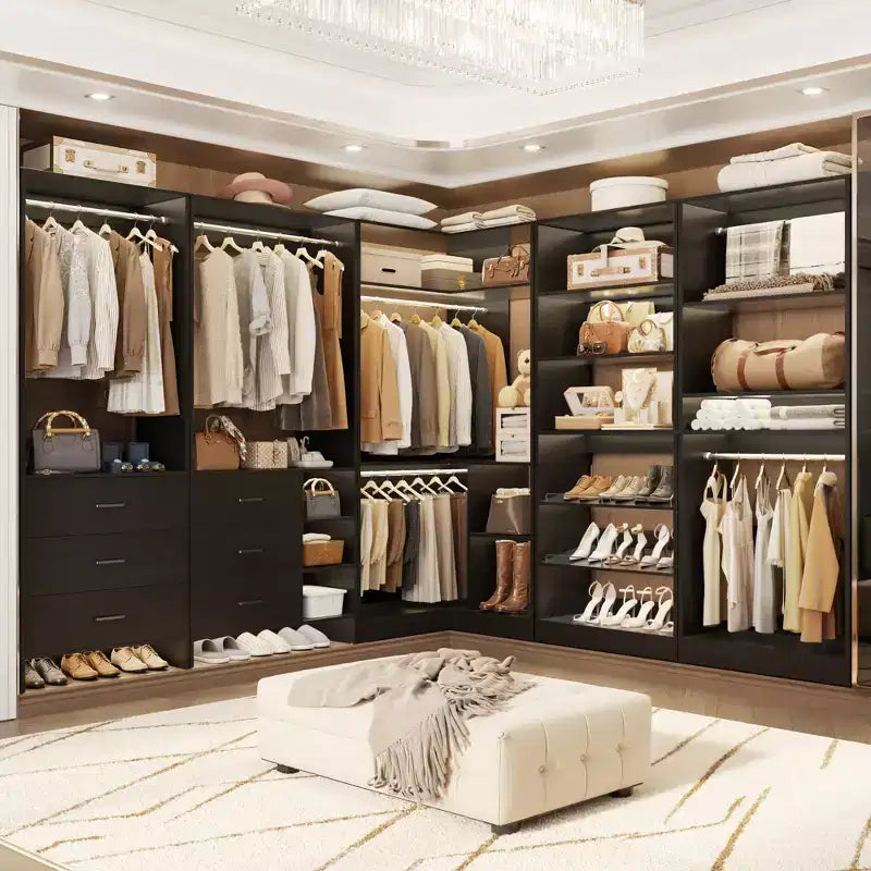 Besiost Lot de 4 systèmes de rangement pour placard avec tiroirs en bois, armoire autoportante de 264 cm avec porte-chaussures et tringles de suspension