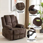 Fauteuil inclinable électrique GustoWave pour personnes âgées, fauteuil inclinable électrique surdimensionné avec massage, chauffage, position allongée, aide à la station debout, 2 porte-gobelets