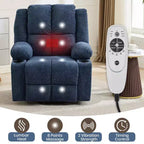 Fauteuil inclinable électrique GustoWave pour personnes âgées, fauteuil inclinable électrique surdimensionné avec massage, chauffage, position allongée, aide à la station debout, 2 porte-gobelets