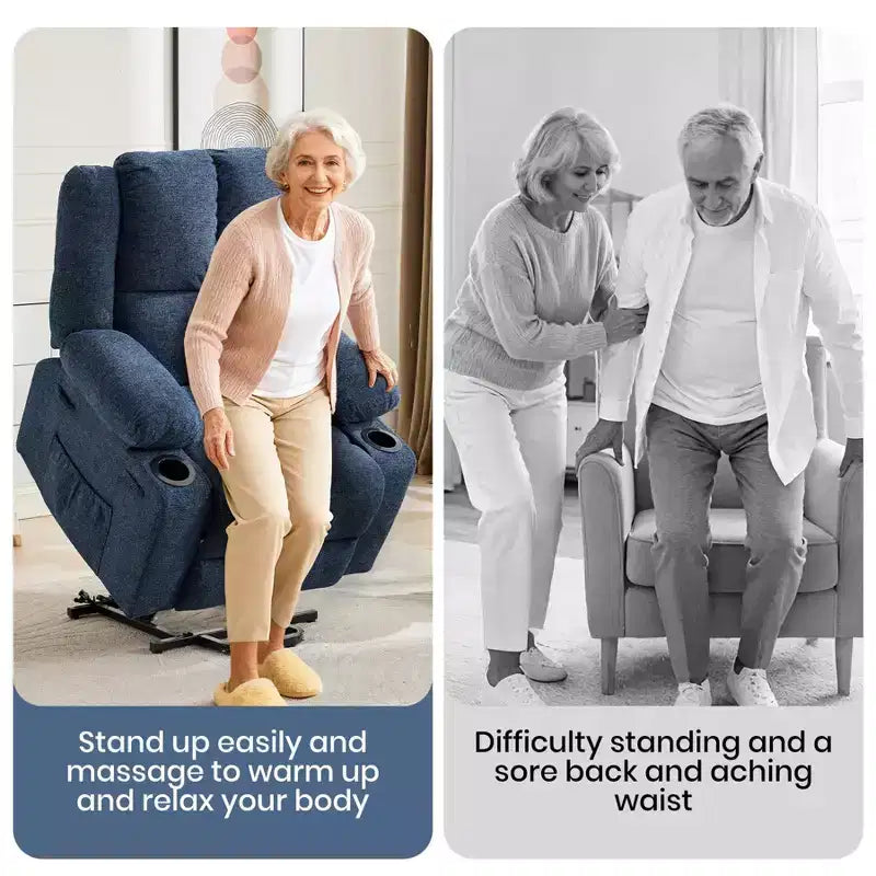 Fauteuil inclinable électrique GustoWave pour personnes âgées, fauteuil inclinable électrique surdimensionné avec massage, chauffage, position allongée, aide à la station debout, 2 porte-gobelets