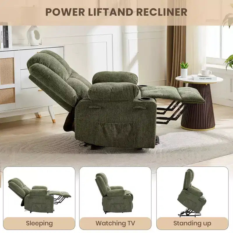 Fauteuil inclinable électrique GustoWave pour personnes âgées, fauteuil inclinable électrique surdimensionné avec massage, chauffage, position allongée, aide à la station debout, 2 porte-gobelets