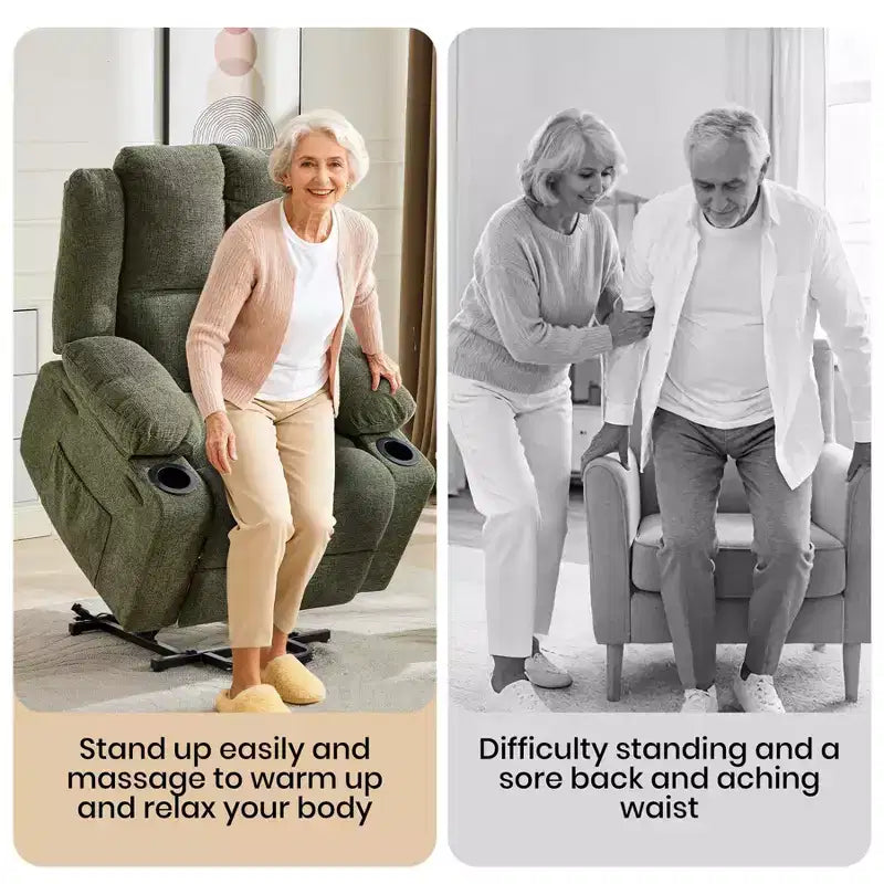 Fauteuil inclinable électrique GustoWave pour personnes âgées, fauteuil inclinable électrique surdimensionné avec massage, chauffage, position allongée, aide à la station debout, 2 porte-gobelets
