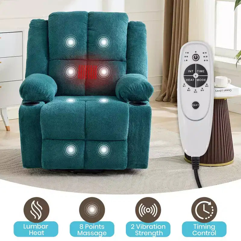 Fauteuil inclinable électrique GustoWave pour personnes âgées, fauteuil inclinable électrique surdimensionné avec massage, chauffage, position allongée, aide à la station debout, 2 porte-gobelets