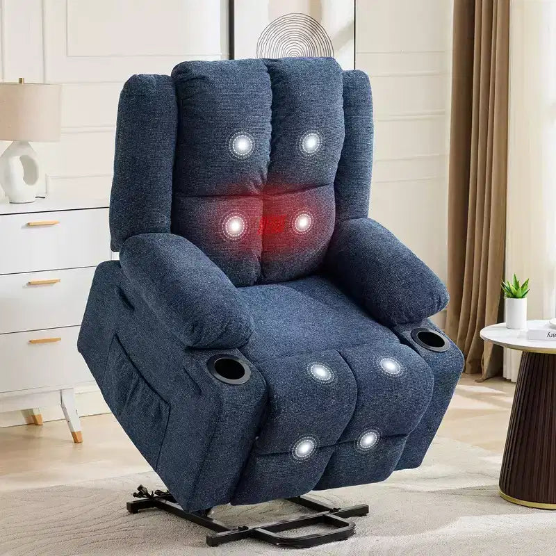Fauteuil inclinable électrique GustoWave pour personnes âgées, fauteuil inclinable électrique surdimensionné avec massage, chauffage, position allongée, aide à la station debout, 2 porte-gobelets