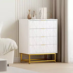 Commode de chambre à 4 tiroirs en bois, avec pieds en métal et poignée dorée, pour chambre à coucher, salon, couloir, entrée